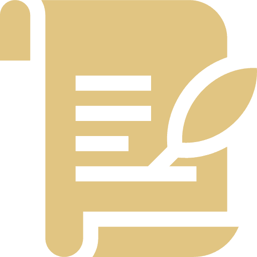 Icon of a stylized scroll with a leaf, suggesting a focus on nature or environmental documentation.